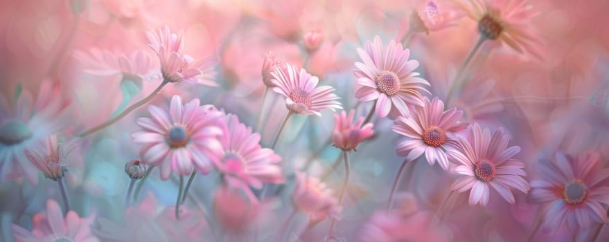 Pastel-colored daisies in a dreamy field