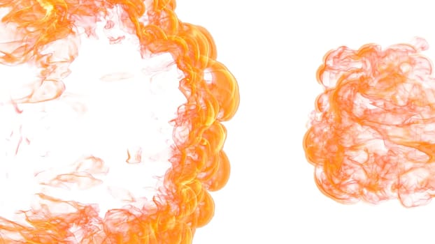 3d illustration. Tongues of flame from two sides on a white background