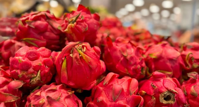 Fresh produce of dragon fruits or Hylocereus undatus 0r buah naga in Indonesian at the local market, healthy fresh fruit for salad or juice or any cooking options good for cooking recipes