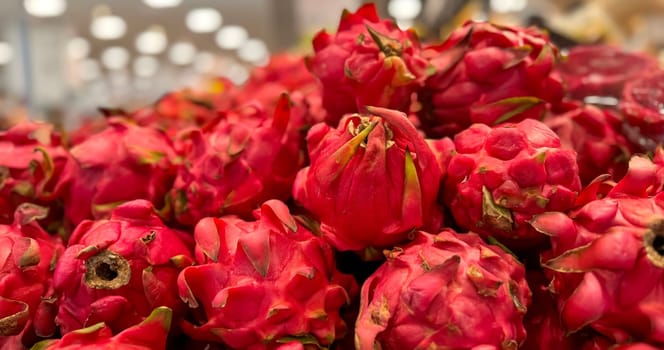 Fresh produce of dragon fruits or Hylocereus undatus 0r buah naga in Indonesian at the local market, healthy fresh fruit for salad or juice or any cooking options good for cooking recipes