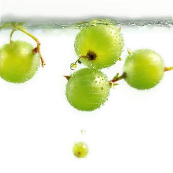 Delightful gooseberries Ribes hirtellum spilling from a petite glass dish their translucent green charm evident. Food isolated on transparent background