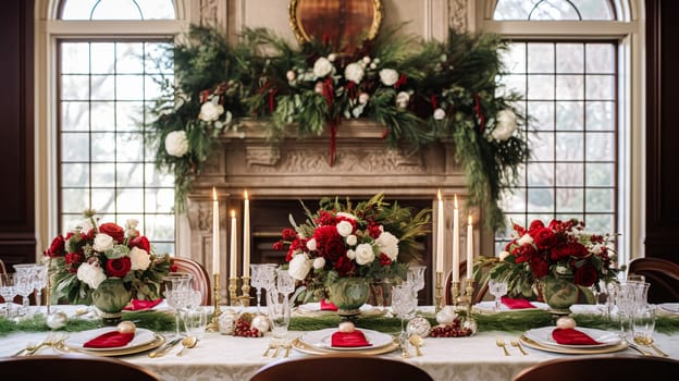 Christmas at the manor, English countryside decoration and festive interior decor