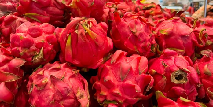 Fresh produce of dragon fruits or Hylocereus undatus 0r buah naga in Indonesian at the local market, healthy fresh fruit for salad or juice or any cooking options good for cooking recipes