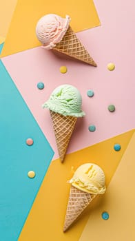 Ice cream colourful summer treat, sweet dessert in summertime, holiday food idea