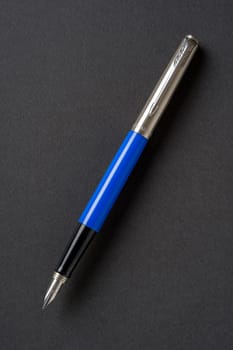 Antalya, Turkey - May 29, 2024: Parker Jotter Fountain Pen in Blue on a dark gray background