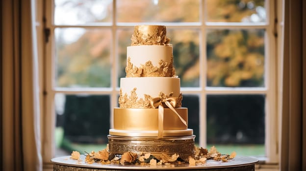 Wedding cake design, autumnal dessert styling and holiday decoration, multi-tier cake for an autumn event venue, food catering service and elegant country decor, cottage style inspiration