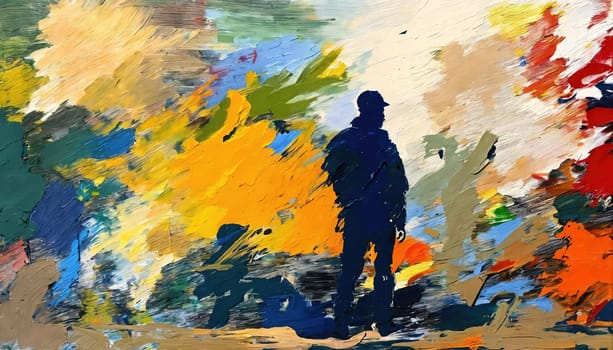 Silhouette with oil paints. Abstraction. Generative AI High quality photo