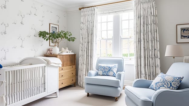 Baby room decor and interior design inspiration in beautiful English countryside style cottage