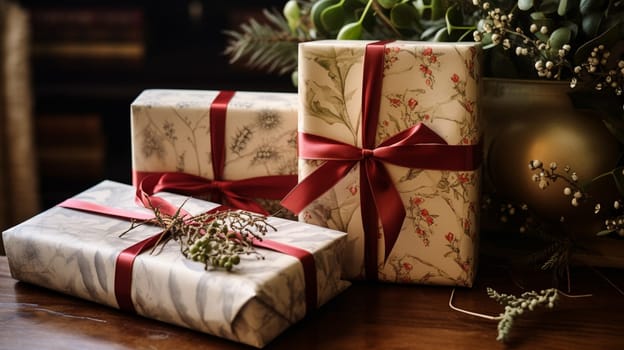 Christmas gift box wrapping idea for boxing day and winter holidays in the English countryside tradition