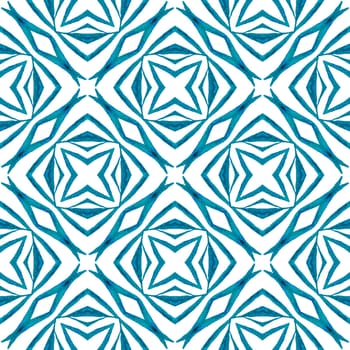Textile ready energetic print, swimwear fabric, wallpaper, wrapping. Blue eminent boho chic summer design. Ethnic hand painted pattern. Watercolor summer ethnic border pattern.