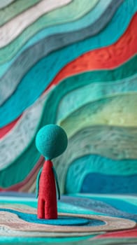 Colorful abstract felt sculpture with textured background