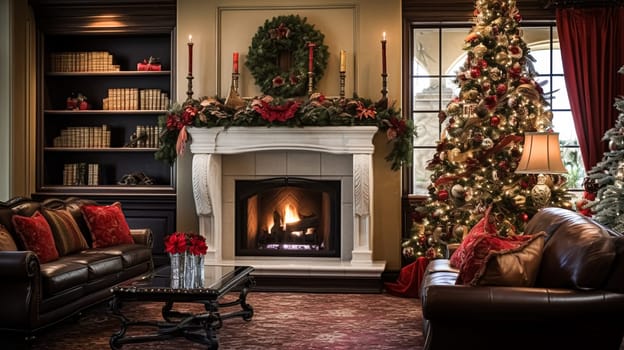 Christmas at the manor, English countryside decoration and festive interior decor