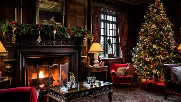 Christmas at the manor, English countryside decoration and festive interior decor