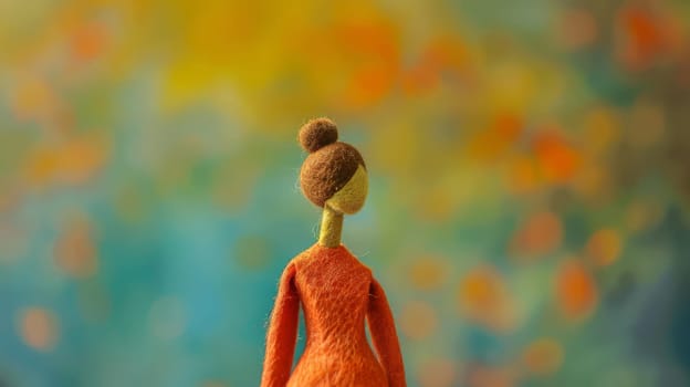 Wool felt doll with colorful bokeh background