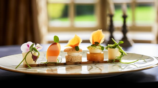 Food, hospitality and room service, starter appetisers as English countryside exquisite cuisine in hotel restaurant a la carte menu, culinary art and fine dining experience