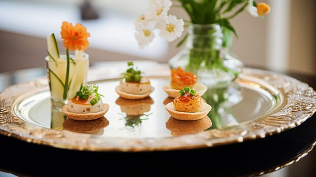 Food, hospitality and room service, starter appetisers as exquisite cuisine in hotel restaurant a la carte menu, culinary art and fine dining experience