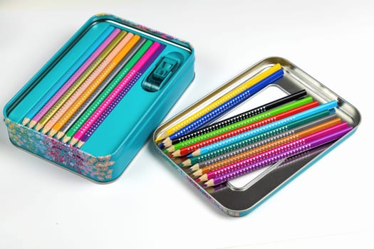 Colored pencils for drawing various colors for children. Children's creativity concept.