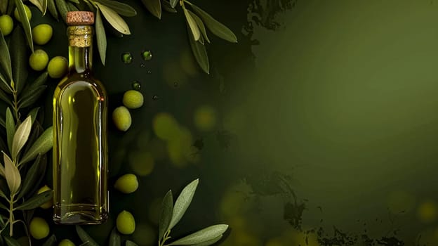 Olive oil bottle ad background with copyspace, vegetable oil commercial produce, food industry and retail concept