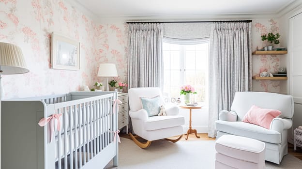 Baby room decor and interior design inspiration in beautiful English countryside style cottage