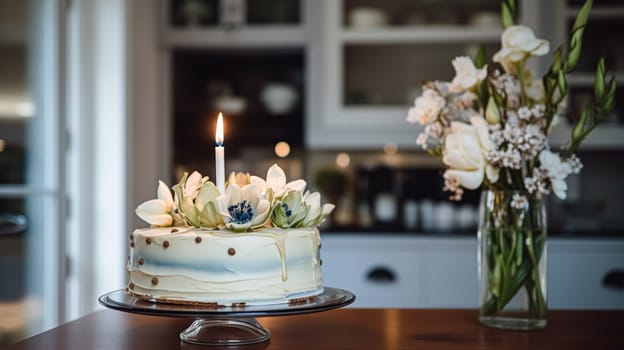 Homemade birthday cake in the English countryside house, cottage kitchen food and holiday baking recipe inspiration