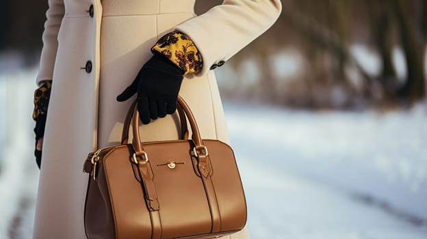 Fashion, accessory and style, autumn winter womenswear clothing collection, woman wearing elegant clothes, gloves and handbag, English countryside look inspiration