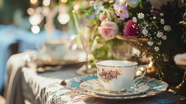 Delightful afternoon tea spread featuring a tiered cake stand brimming with cupcakes, scones, and sweet pastries, accompanied by a floral porcelain tea set