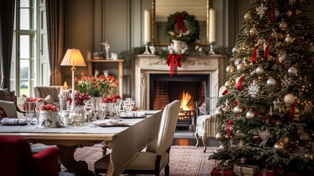 Christmas at the manor, English countryside decoration and festive interior decor