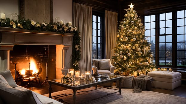 Christmas at the manor, English countryside decoration and festive interior decor