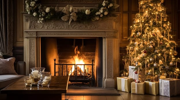 Christmas at the manor, English countryside decoration and festive interior decor