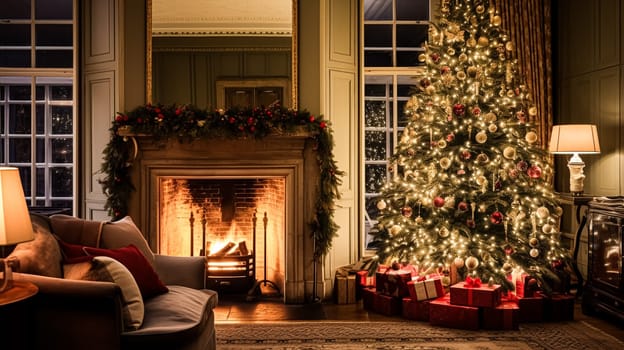 Christmas at the manor, English countryside decoration and festive interior decor