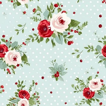 Seamless pattern, tileable Christmas holiday floral, country flowers dots print, English countryside roses for wallpaper, wrapping paper, scrapbook, fabric and product design motif