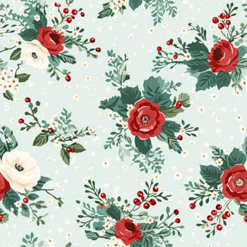 Seamless pattern, tileable Christmas holiday floral, country flowers dots print, English countryside roses for wallpaper, wrapping paper, scrapbook, fabric and product design motif