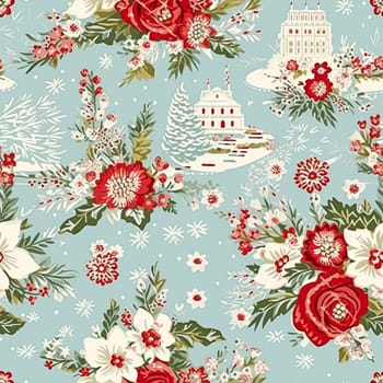 Seamless pattern, tileable Christmas holiday country house, floral dots print, English countryside for wallpaper, wrapping paper, scrapbook, fabric and product design motif