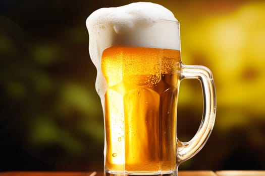 Glass of cold beer with foam, pint of original premium beer drink, alcohol flavour and holiday celebration idea