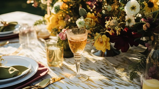 Wedding or formal dinner holiday celebration tablescape with lemons and flowers in the English countryside garden lemon tree, home styling inspiration