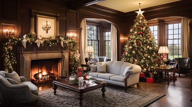 Christmas at the manor, English countryside decoration and festive interior decor