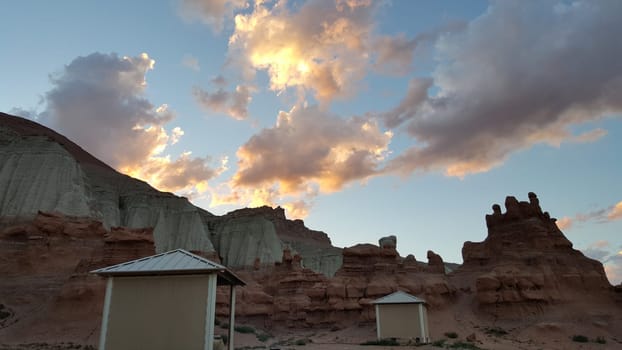Sunset at Goblin Valley State Park Campground in Utah, Southwestern Landscape . High quality photo