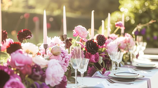 Wedding decoration with peonies, floral decor and event celebration, peony flowers and wedding ceremony in the garden, English country style