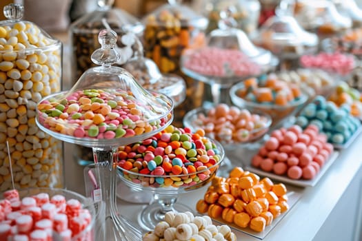 Bright delicious candy bar for a festive event, wedding, birthday.