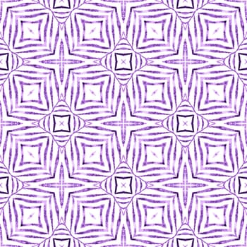 Textile ready superb print, swimwear fabric, wallpaper, wrapping. Purple quaint boho chic summer design. Watercolor summer ethnic border pattern. Ethnic hand painted pattern.