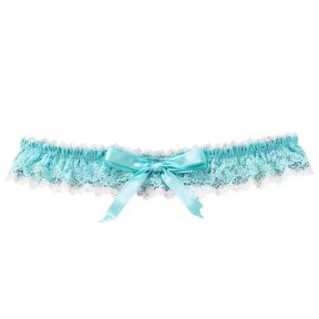 Tiffany blue lace garter belt soft and airy gently rising with a sense of elegance. Woman lingerie isolated on transparent background.