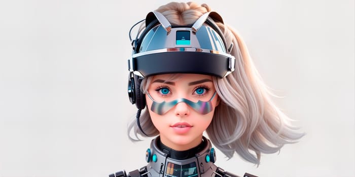 woman with helmet and goggles on her face and science fiction ,cyberpunk art,retrofuturism. Generative AI