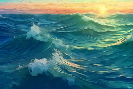 Abstract nature summer or spring ocean sea background. Small waves on water surface. Sunlight. Generated AI.