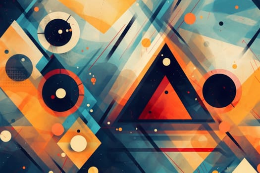 Abstract background texture design, bright poster, banner colorful background, orange and blue, dark blue stripes and shapes. Generated AI.