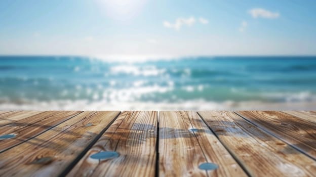 A wooden board with a view of the ocean.