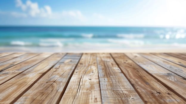 A wooden board with a view of the ocean.