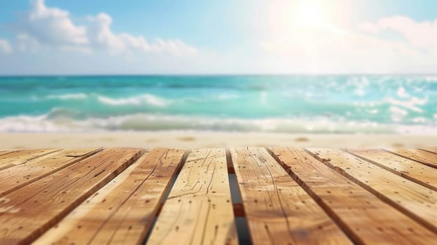 A wooden board with a view of the ocean.