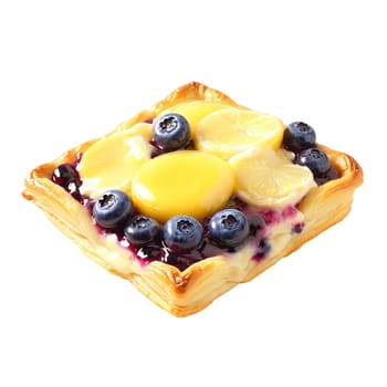 Lemon blueberry cream cheese danish golden swirled pastry blueberries and lemon curd dollops Food and. Food isolated on transparent background.