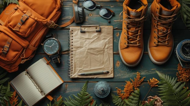 Two backpacks are placed on a wooden surface with green leaves.