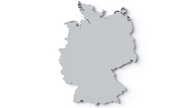 A 3D rendering of the map of Germany without any state borders, presented on a white background.